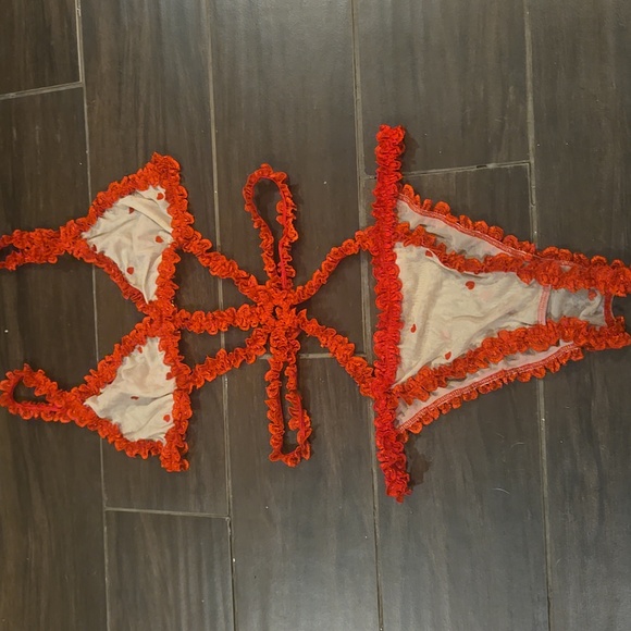 RARE Biege Mesh And Red Hearts W/ Lace Intimate NWOT - Picture 4 of 4